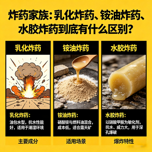 罗田炸药家族：乳化炸药、铵油炸药、水胶炸药到底有什么区别？